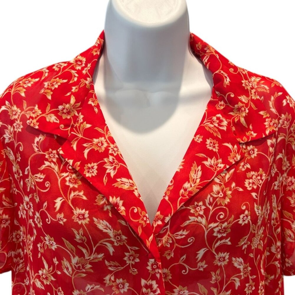 Y2K Vintage Victoria’s‎ Secret Sheer Floral Blouse Red Medium 90s/00s - Picture 4 of 5